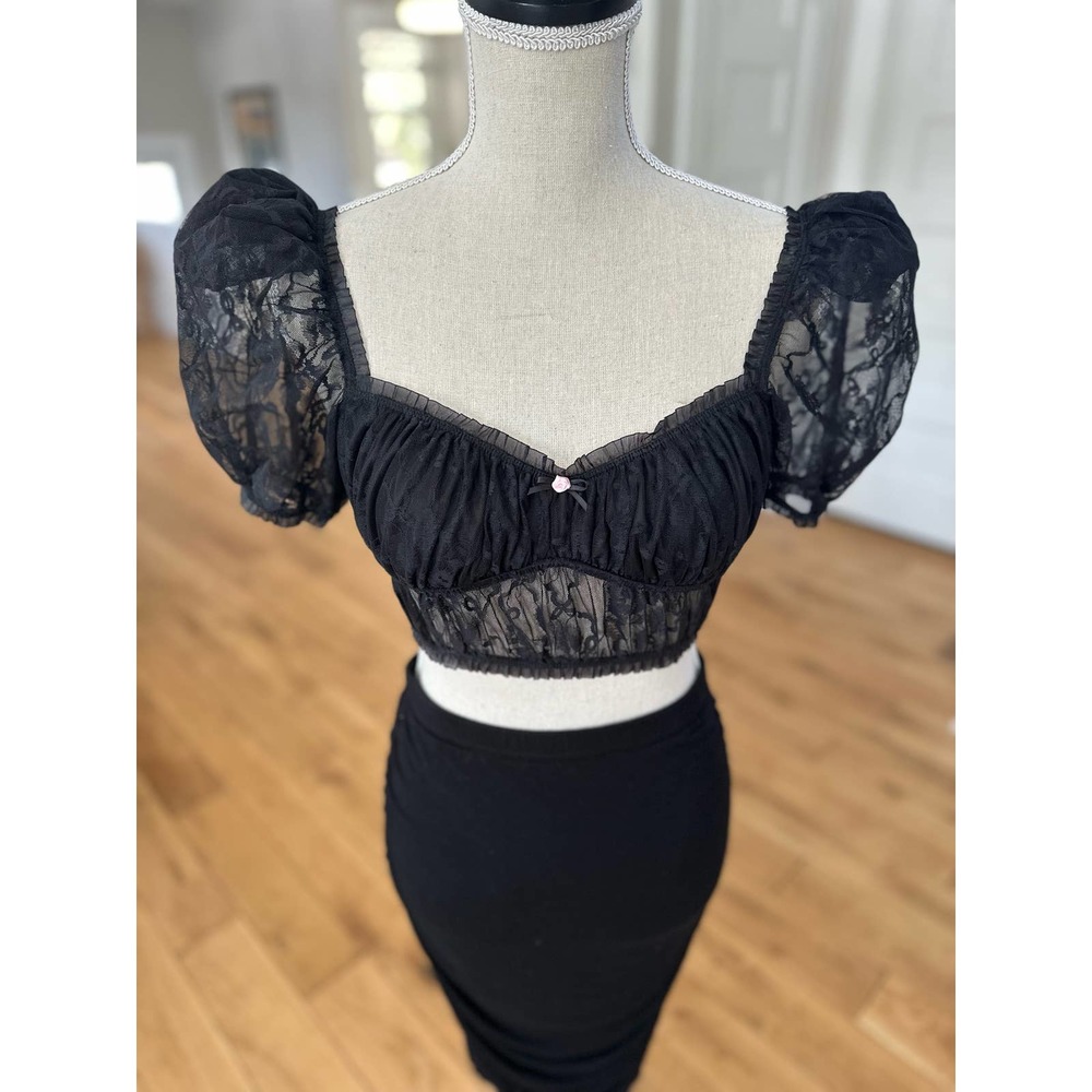 Victoria Secret x For Love & Lemons Black Lace Crop Top Size XS